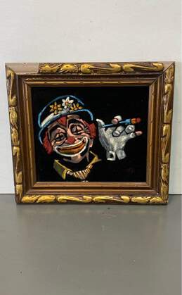 Mid Century Clown with Cigar on Velvet Screen Print Hand Painted by F. Z. Signed