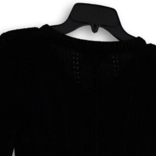 Womens Black V-Neck Stretch Cable-Knit Long Sleeve Pullover Sweater Size XS image number 4