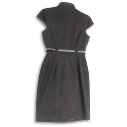 Womens Black Short Sleeve Waist Belted Button Front Shift Dress Size 4P alternative image