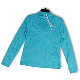 Womens Blue Heather Long Sleeve Stretch Regular Fit Pullover Hoodie Size S