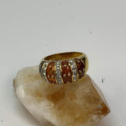 Designer Joan Rivers Gold-Tone Amber Enamel Rhinestone Dome Elegant Ring