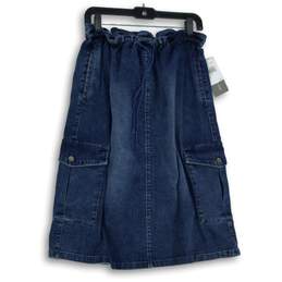 NWT Wash Lab Womens Blue Denim Flat Front Drawstring A-Line Skirt Size M