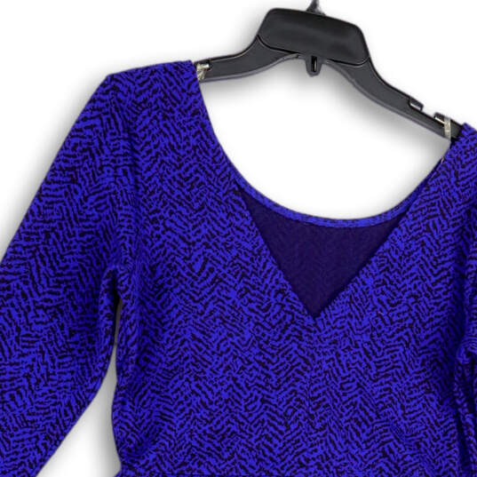 NWT Womens Blue Black Animal Print V-Neck Pullover Fit & Flare Dress Size L image number 4