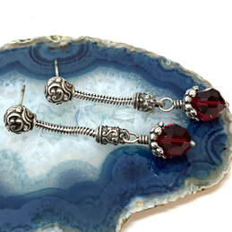 Designer Brighton Silver-Tone Red Crystal Stone Fashionable Dangle Earrings