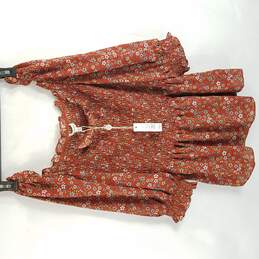Max Studio Women Rust Floral Shirred Blouse L NWT