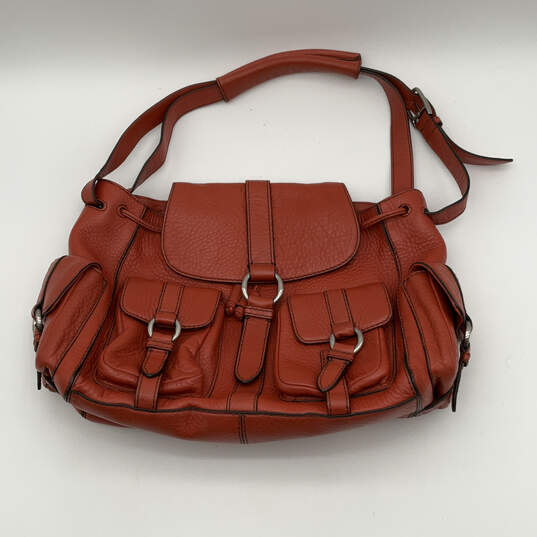 Womens Orange Leather Inner Pockets Adjustable Strap Shoulder Bag image number 1