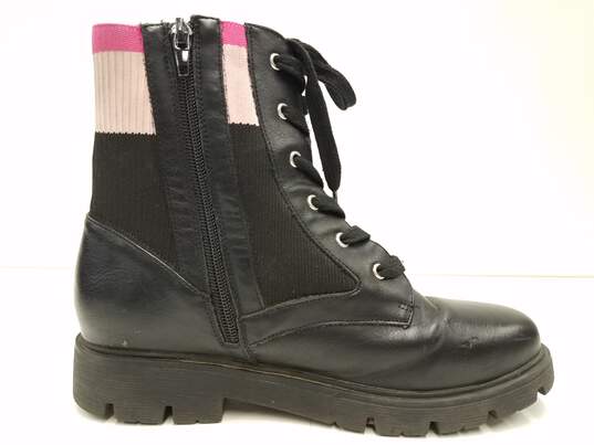 DKNY Black Ankle Sock Stripe Combat Lace Up Zip Boots Women's Size 4 M image number 3
