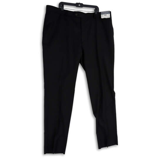 NWT Mens Black Wool Flat Front Straight Leg Dress Pants Size 46 image number 4