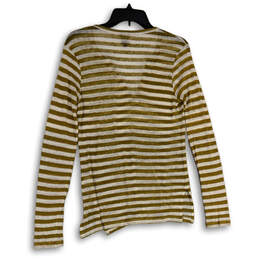 Womens White Gold Striped Long Sleeve Side Slit Pullover T-Shirt Size M alternative image