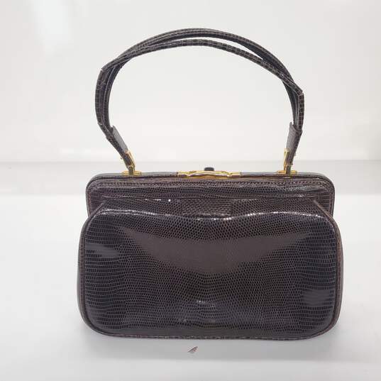 I. Magnin & Co Made in Italy Brown Croc Embossed Leather Handbag Purse image number 1