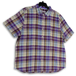 Mens Multicolor Plaid Short Sleeve Point Collar Button-Up Shirt Size XXL