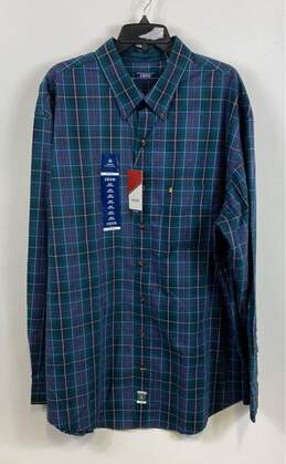 NWT IZOD Mens Blue Plaid Long Sleeve Spread Collared Button-Up Shirt Size 2XL