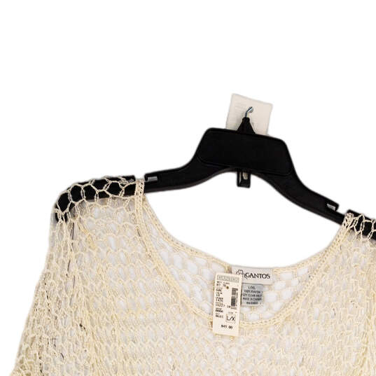 NWT Womens White Crochet Round Neck Short Sleeve Pullover Blouse Top Sz XL image number 3