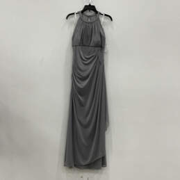 NWT Womens Gray Halter Neck Back Zip Sleeveless Long Maxi Dress Size 10