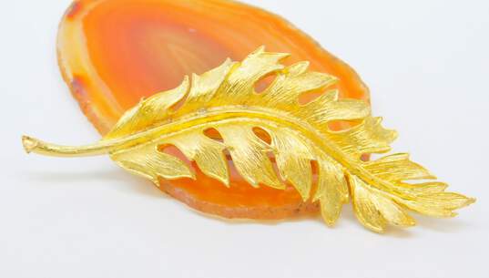 Vintage Coro Gold Tone Leaf Feather Brooch 14.5g image number 1