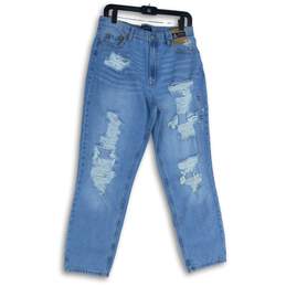 NWT Aeropostale Womens Light Blue Distressed 5-Pocket Design Mom Jeans Size 10