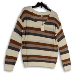 NWT Womens Multicolor Striped V-Neck Long Sleeve Pullover Sweater Size S