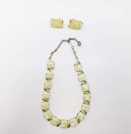 Vintage Coro Clip-On Gold Tone Lucite Clip-On Earrings & Necklace Demi Parure 66.4g