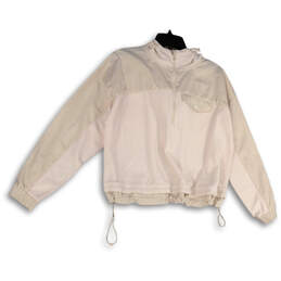 Womens White Long Sleeve 1/2 Zip Hooded Pullover Windbreaker Jacket Size XS