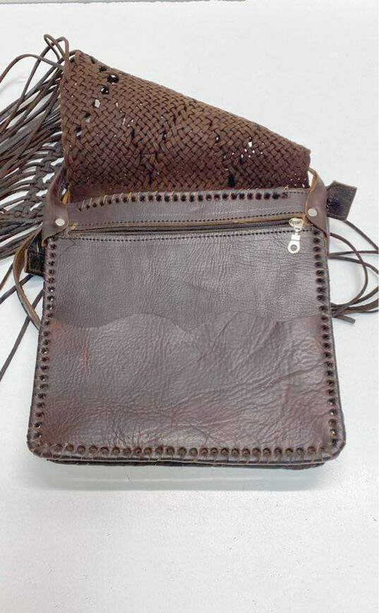 Leather Woven Fringe Crossbody Bag Brown image number 5
