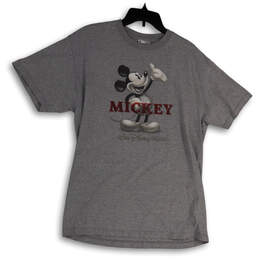 Mens Gray Mickey Graphic Print Short Sleeve Crew Neck Pullover T-Shirt Sz L