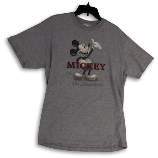 Mens Gray Mickey Graphic Print Short Sleeve Crew Neck Pullover T-Shirt Sz L image number 1