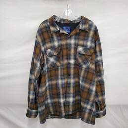 VTG Pendleton MN's Board Jac Wool Brown Plaid Shirt Size XL