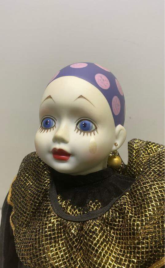 Vintage Pierrot Doll 1979 Porcelain Verte Sankyo Musical Doll image number 3