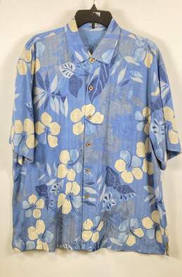 Tommy Bahama Mens Blue Floral Short Sleeve Pocket Hawaiian Button-Up Shirt Sz XL