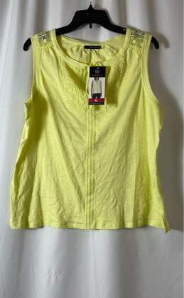 NWT Rafaella Womens Lemon Yellow Cotton Sleeveless Split Neck Tank Top Size XL