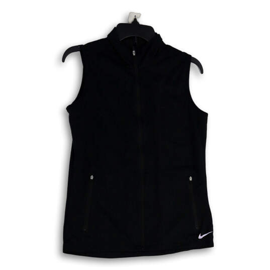 Womens Black Mock Neck Full-Zip Golf Windbreaker Vest Size Small image number 1