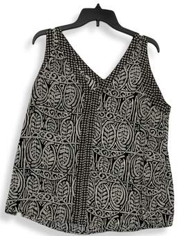 Womens Gray Floral V-Neck Sleeveless Pullover Blouse Size Large