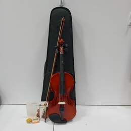 Vintage Wooden 4 String Violin w/Bow, Black Canvas Case and Accessories