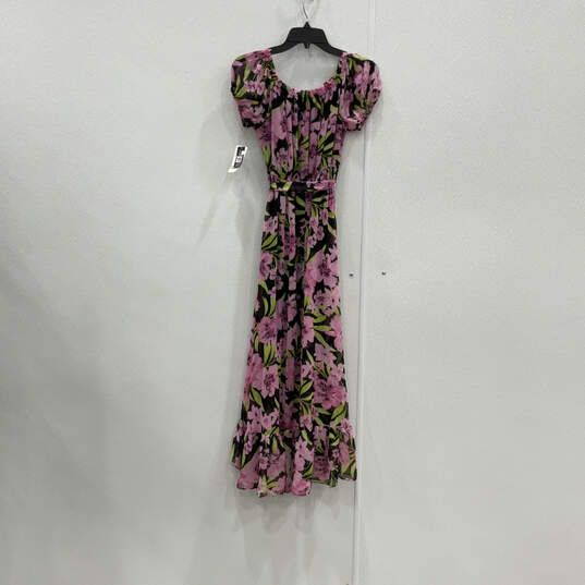 NWT Womens Multicolor Floral Print Short Sleeve Round Neck Maxi Dress Sz XS image number 2