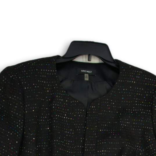 Nine West Womens Black Tweed Sequin Long Sleeve Open Front Blazer Size 16W image number 3