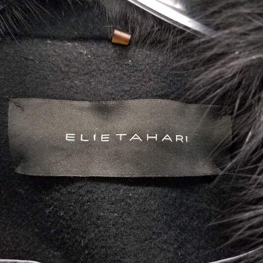Elie Tahari Black Fox Fur Collar Wool Trench Coat Size 6 image number 3