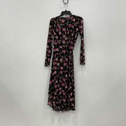 White House Black Market Womens Black Pink Floral Surplice Neck Wrap Dress Sz 00