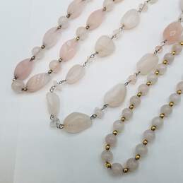 Silver / Gold Tone Rose Quartz Necklace & Bracelet Bundle 4pcs 222.4g