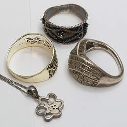 Sun 925 Silver Melee Diamond Marcasite Pendant 18" Necklace & Ring BD 4pcs 12.8g alternative image
