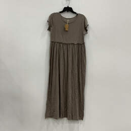 NWT Womens Brown Short Sleeve Round Neck Pullover Maxi Dress Size Medium