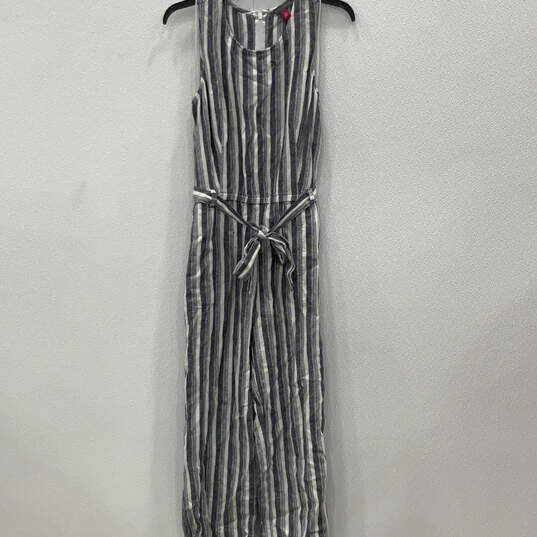 Womens Blue Striped Sleeveless Tie Waist One-Piece Romper Size Medium image number 1