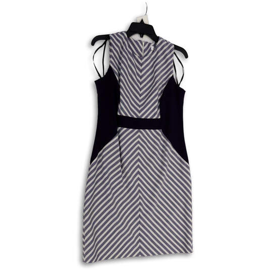 Womens Blue Gray Striped Sleeveless Round Neck Back Zip Sheath Dress Sz 10 image number 1
