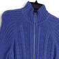 Womens Blue Knitted Long Sleeve Mock Neck Full-Zip Cardigan Sweater Size L image number 3