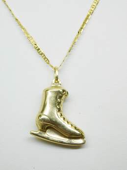 14K Gold Puffed Ice Skate Pendant Anchor Chain Necklace 5.5g