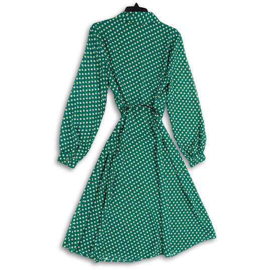 NWT Womens Green Polka Dot Long Sleeve Belted Button Front Shirt Dress Sz 6 image number 2