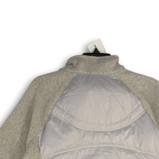 Womens Gray Mock Neck Thumbhole Long Sleeve Full Zip Puffer Jacket Size L image number 4
