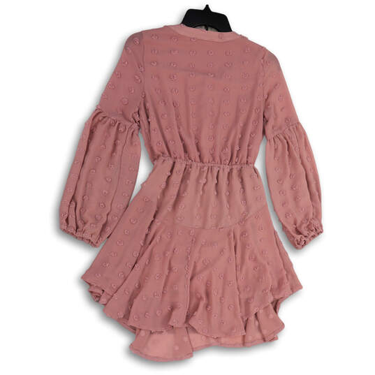 Womens Pink Long Sleeve Tie Waist Fit And Flare Dress Size Small image number 2