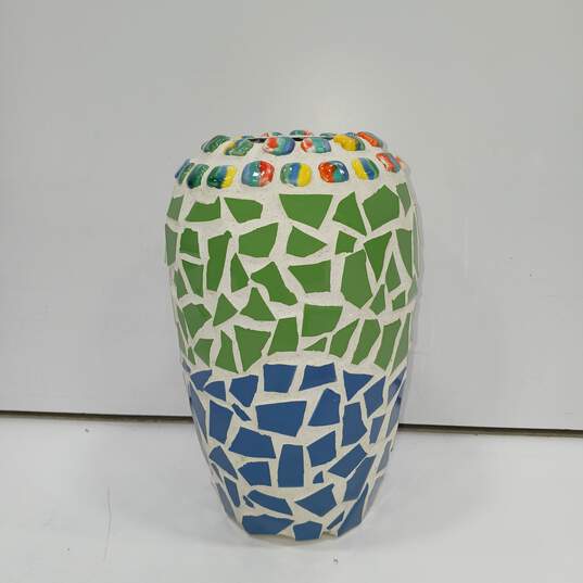 Green & Blue Mosaic Art Vase image number 1