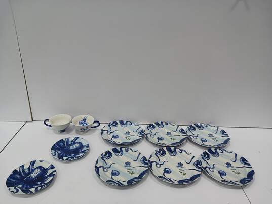 10pc. Bundle of Anthropologie From the Deep Blue Dinner Plates/ Salad/Tea Cup Stoneware Set image number 1