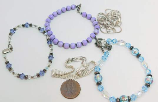 Sterling Silver Purple & Blue Bead Chain Bracelets 38.7g image number 6